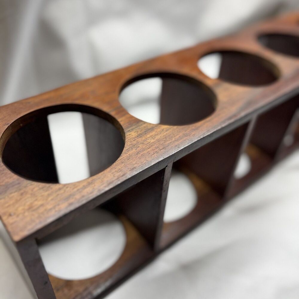 Crate & Barrel 5 Bottle Sheesham Wood Wall Mount Wine Rack Mid Century Modern